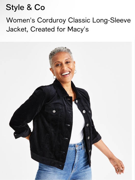 Style & Co. Jackets & Blazers - Style & Co. Black Corduroy Classic Long-Sleeve Jacket